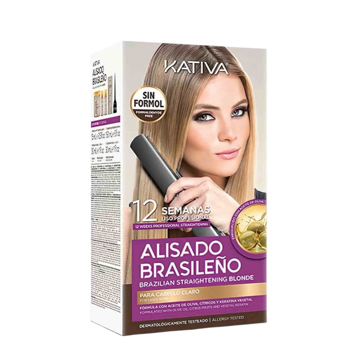 Kativa Alisado Brasileno Straightening Blonde Kit (Pre Shampoo 15 ml, Straightening Mask 150 ml, Shampoo 30 ml, Conditioner 30 ml)