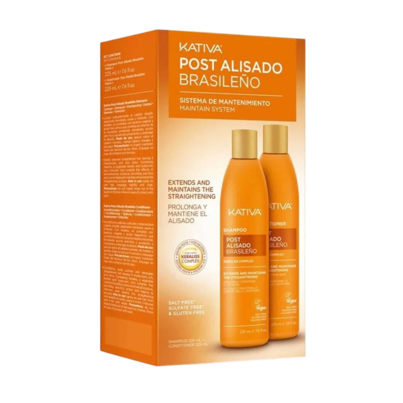 Kativa Post Alisado Brasileno Σετ Περιποίησης Για Μαλλιά με Ισιωτική Θεραπεία (Shampoo 225ml, Conditioner 225ml) 1