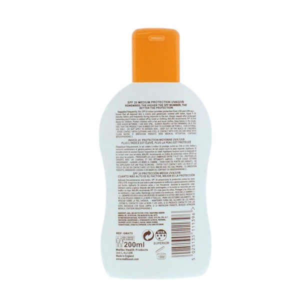 Malibu Lotion Protection Αντηλιακή Αδιάβροχη Λοσιόν για το Σώμα με SPF20 200ml 2