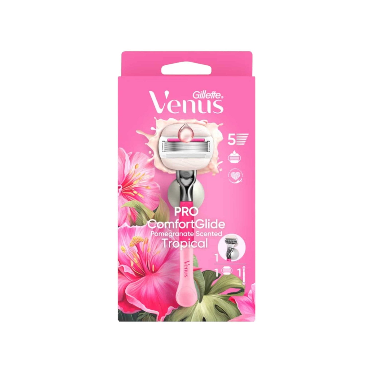 Gillette Venus Pro Comfort Glide Tropical Γυναικείο Ξυραφάκι με Ανταλλακτική Κεφαλή 5 Λεπίδων 3τμχ 1
