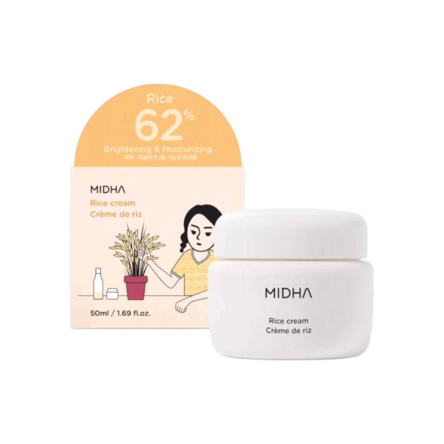 MIDHA Rice Cream Ενυδατική Κρέμα Προσώπου με Ρύζι, Νιασιναμίδη & Πανθενόλη 50ml 1