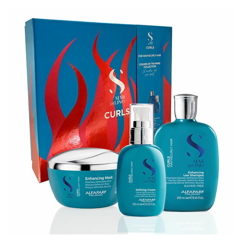 Alfaparf Milano Semi Di Lino Curls Christmas Gift Set (Shampoo 250ml,Mask 200ml,Define Cream 125ml)