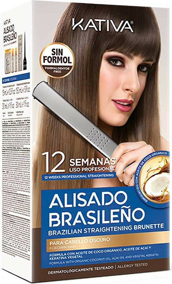 Kativa Alisado Brasileno Straightening Brunette Kit (Pre Shampoo 15 ml, Straightening Mask 150 ml, Shampoo 30 ml, Conditioner 30 ml)