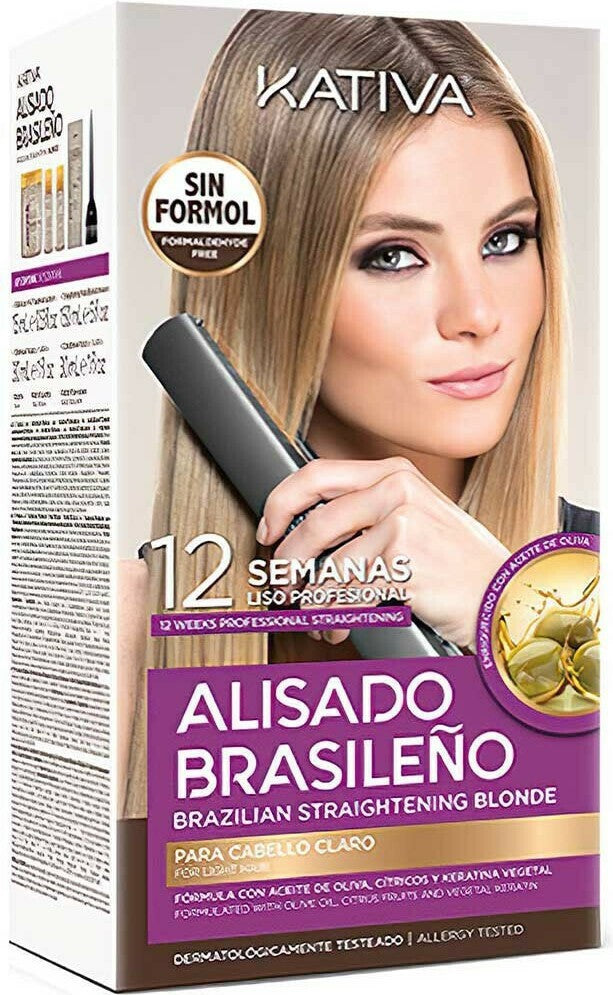 Kativa Alisado Brasileno Straightening Blonde Kit (Pre Shampoo 15 ml, Straightening Mask 150 ml, Shampoo 30 ml, Conditioner 30 ml)