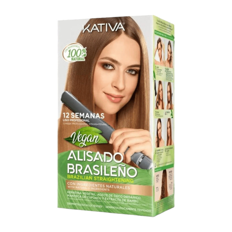 Kativa Vegan Brazilian Straightening Keratin Set for Straightening, with Shampoo and Mask 4pcs