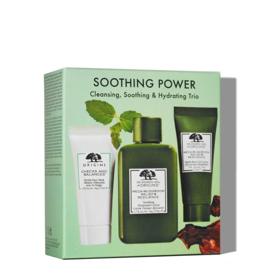 Origins Soothing Power Trio (Treatment Lotion 50ml, Face Wash 15ml, Gel Lotion 15ml)